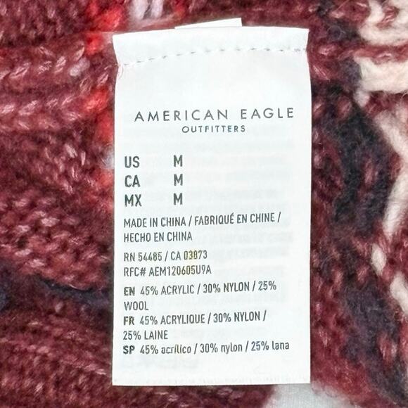 American Eagle Fair Isle Sweater Women's M | Burgundy | Raglan Sleeve Knit | EUC - Picture 10 of 12